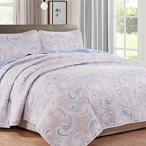 NTBAY 3-Pcs Coverlet Set Queen Grey Quilt Sets